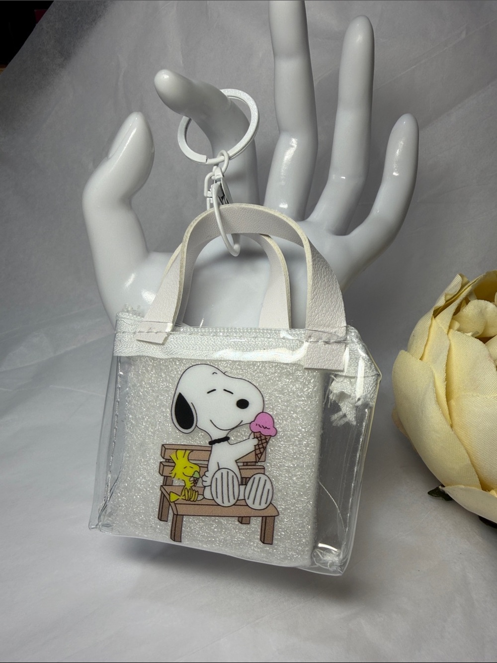 White Snoopy & Woodstock Clear Keychain Card Holder